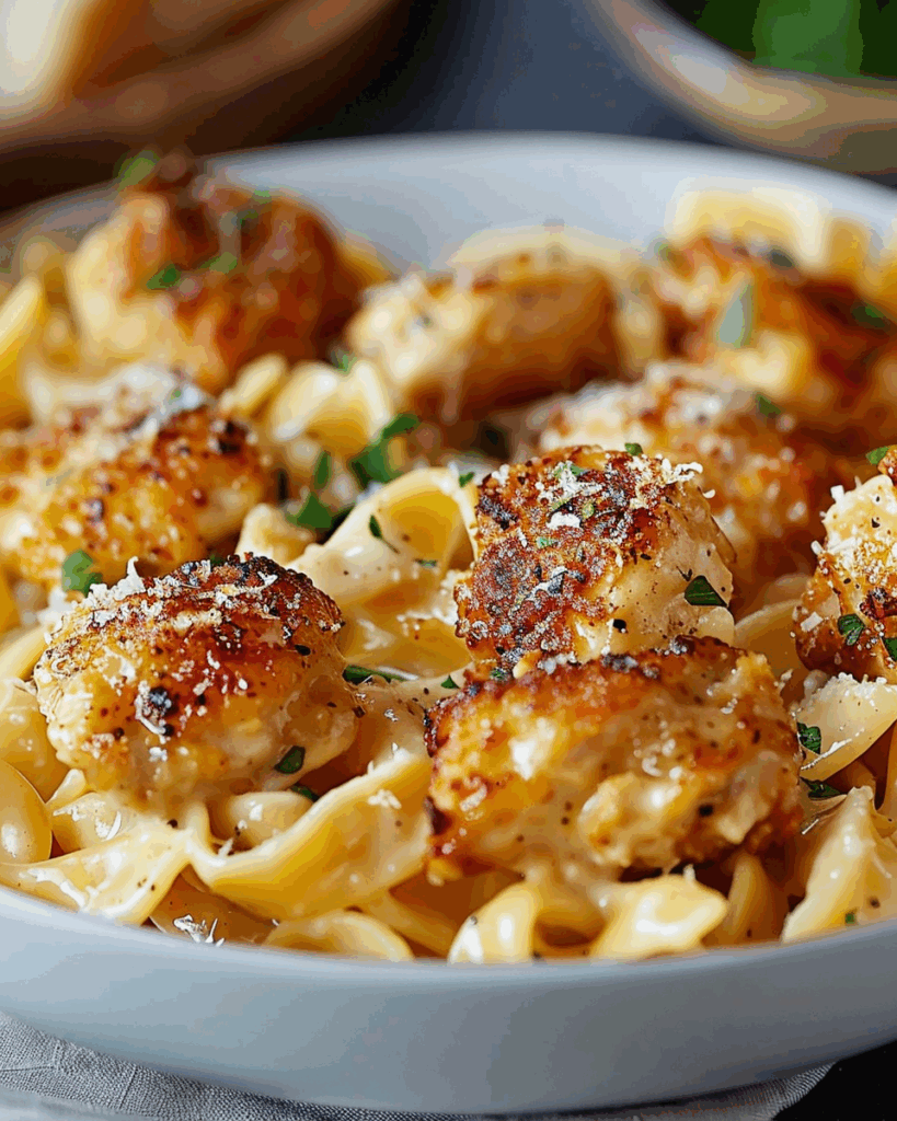 Garlic Butter Chicken Bites with Creamy Parmesan Pasta