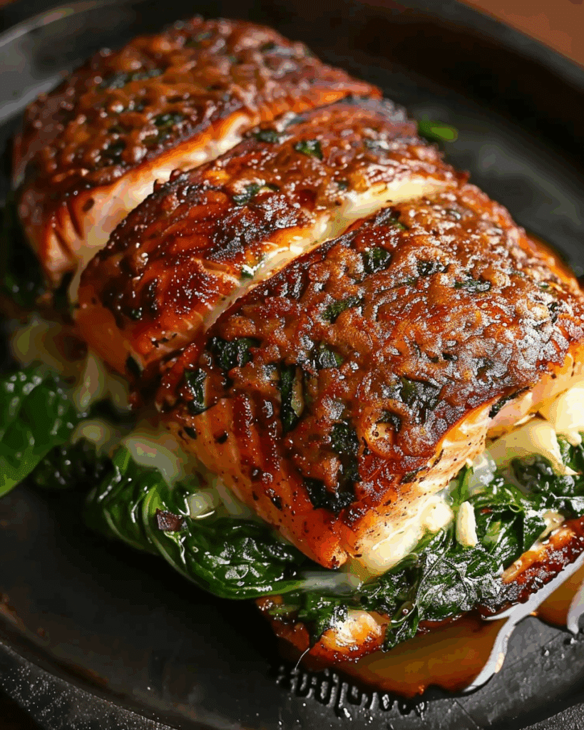 Blackened Salmon Stuffed with Spinach & Parmesan