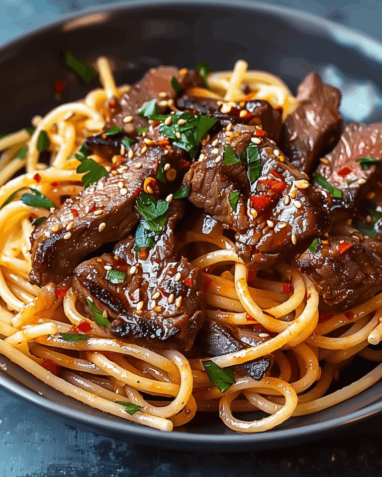 Sweet and Spicy Garlic Steak Pasta