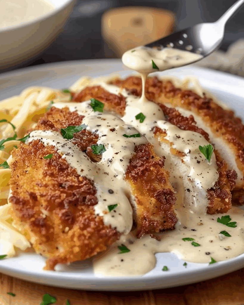 Parmesan Crusted Chicken with Creamy Garlic Sauce