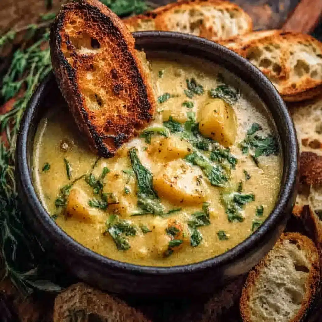 Hearty Cheddar Garlic Herb Potato Soup Recipe - Recipe Image
