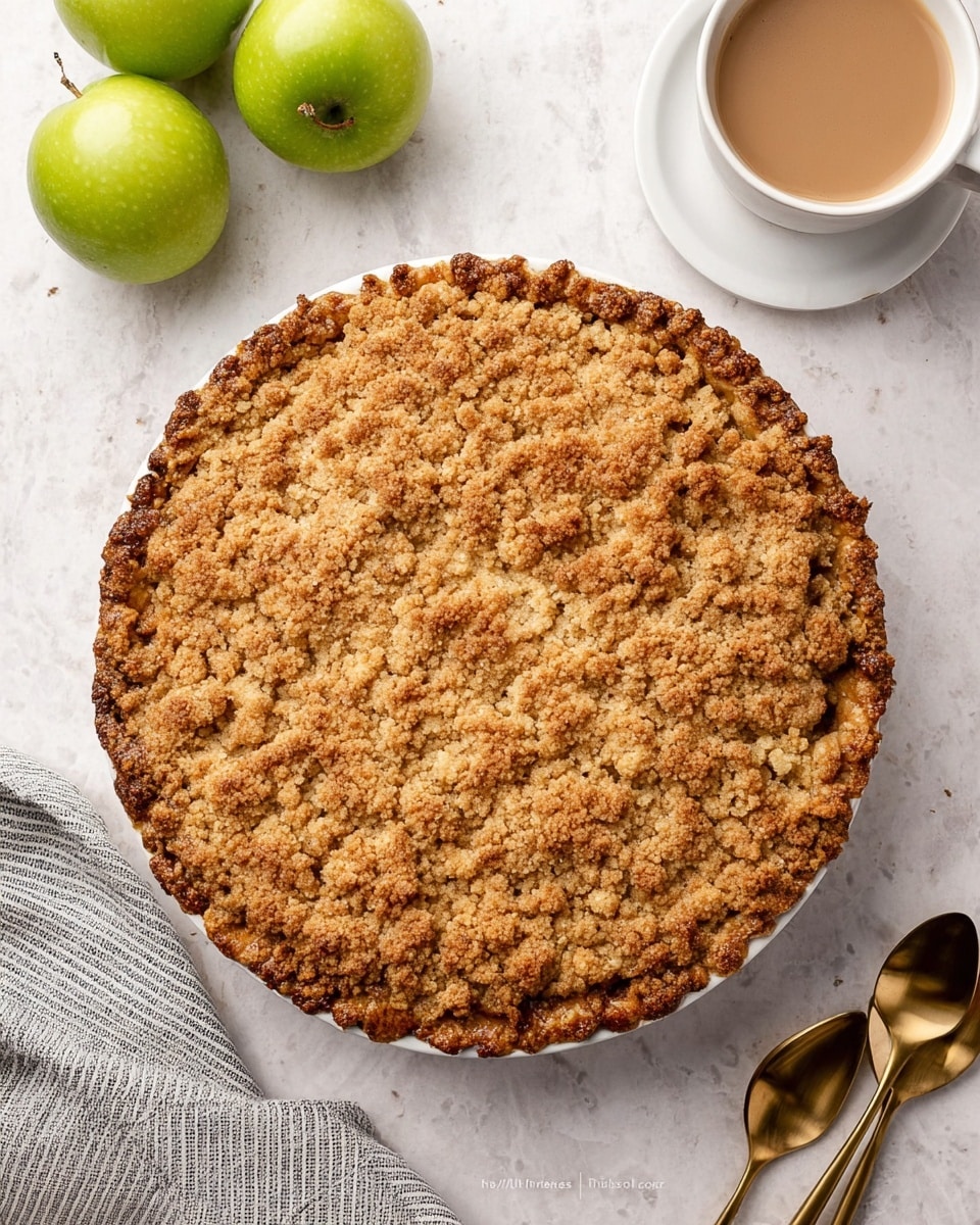 A round pie shows several layers starting with a thick edge of light beige dough that is crimped around the top, forming a ruffled border all around. Inside, there is one thick layer of sliced apple pieces that are coated in a cinnamon-colored sauce, giving them a warm, shiny look. The apple slices vary in size and are piled up evenly to fill the whole pie, letting the textures of the spiced sauce and soft apples stand out. The pie sits on a white marbled surface. photo taken with an iphone --ar 4:5 --v 7