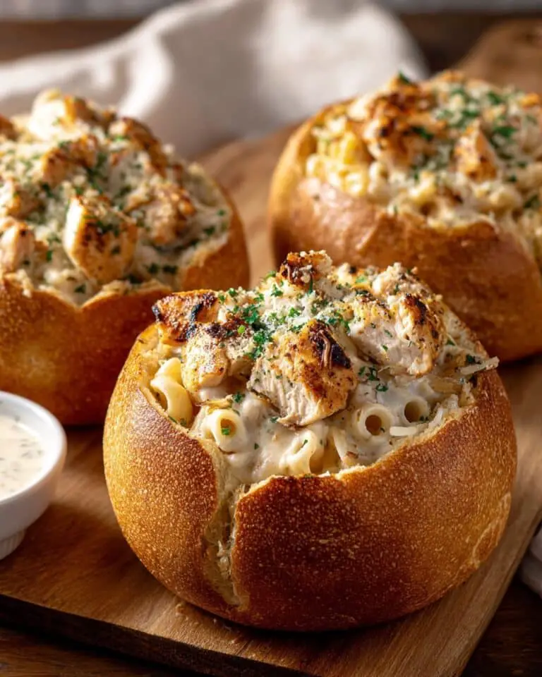 Chicken Alfredo Garlic Bread Bowls Recipe