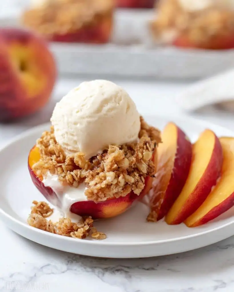 Stuffed Peaches with Cinnamon Oat Streusel Recipe