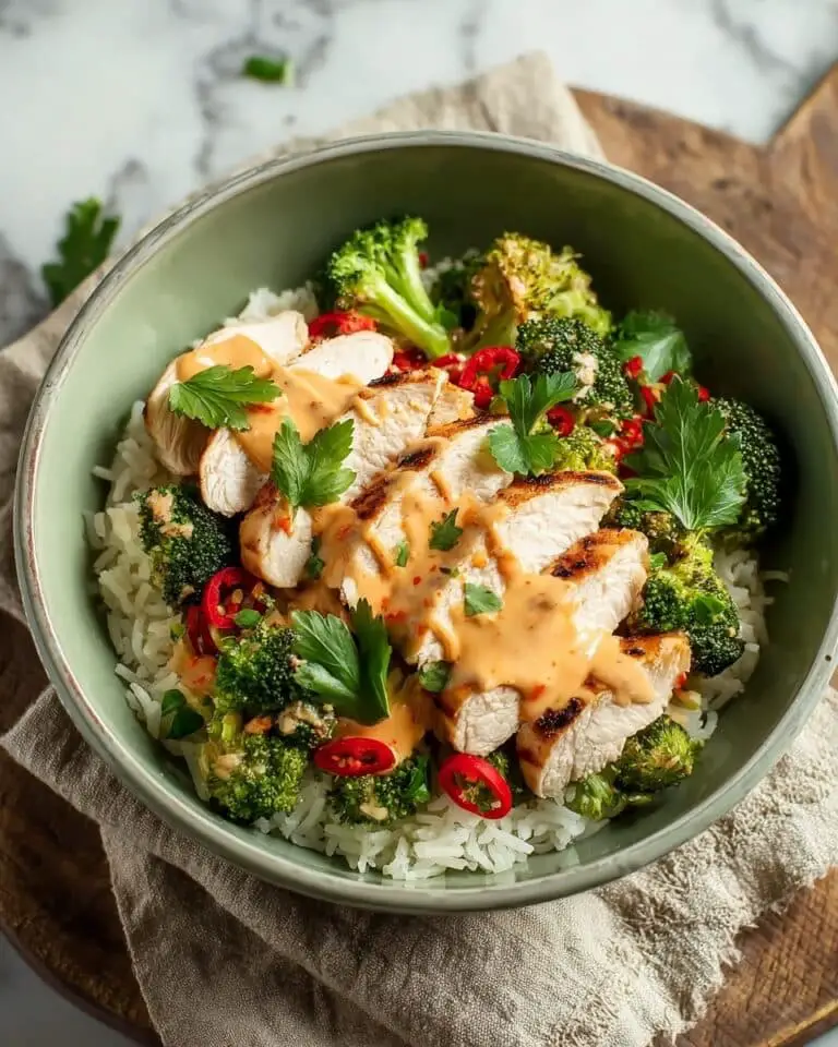 Easy Grilled Chicken and Broccoli Bowls with Creamy Garlic Sauce Recipe