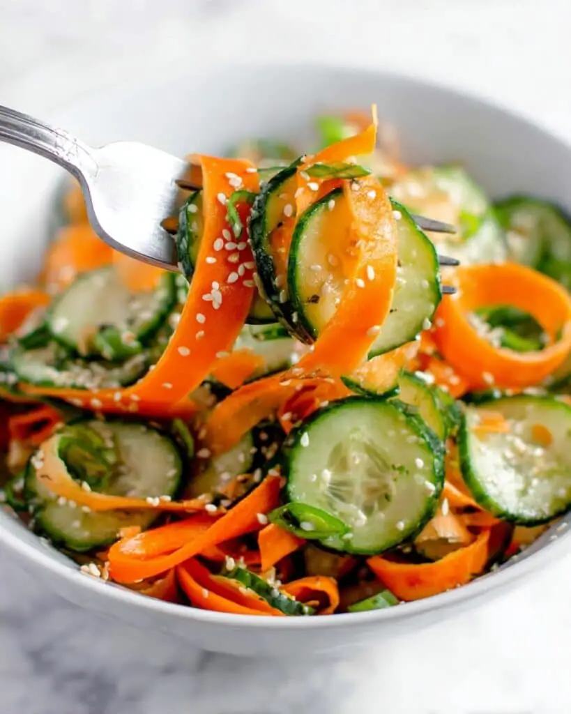 Asian Carrot Cucumber Salad with Sesame Ginger Dressing Recipe
