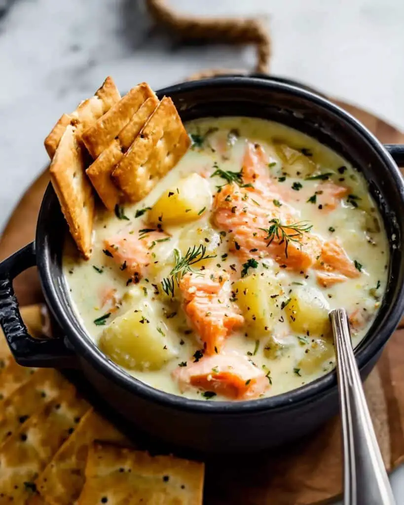 Creamy Salmon Chowder Soup with Potatoes and Dill Recipe