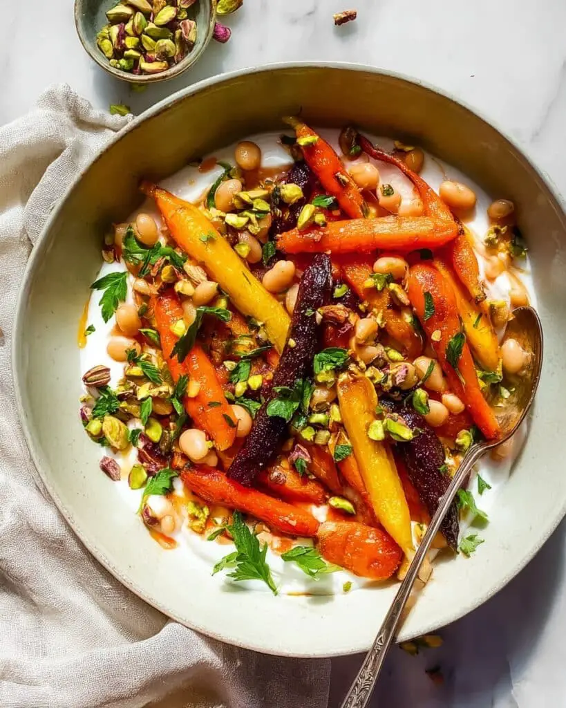 Roasted Carrot and White Bean Salad with Apricot-Harissa Recipe