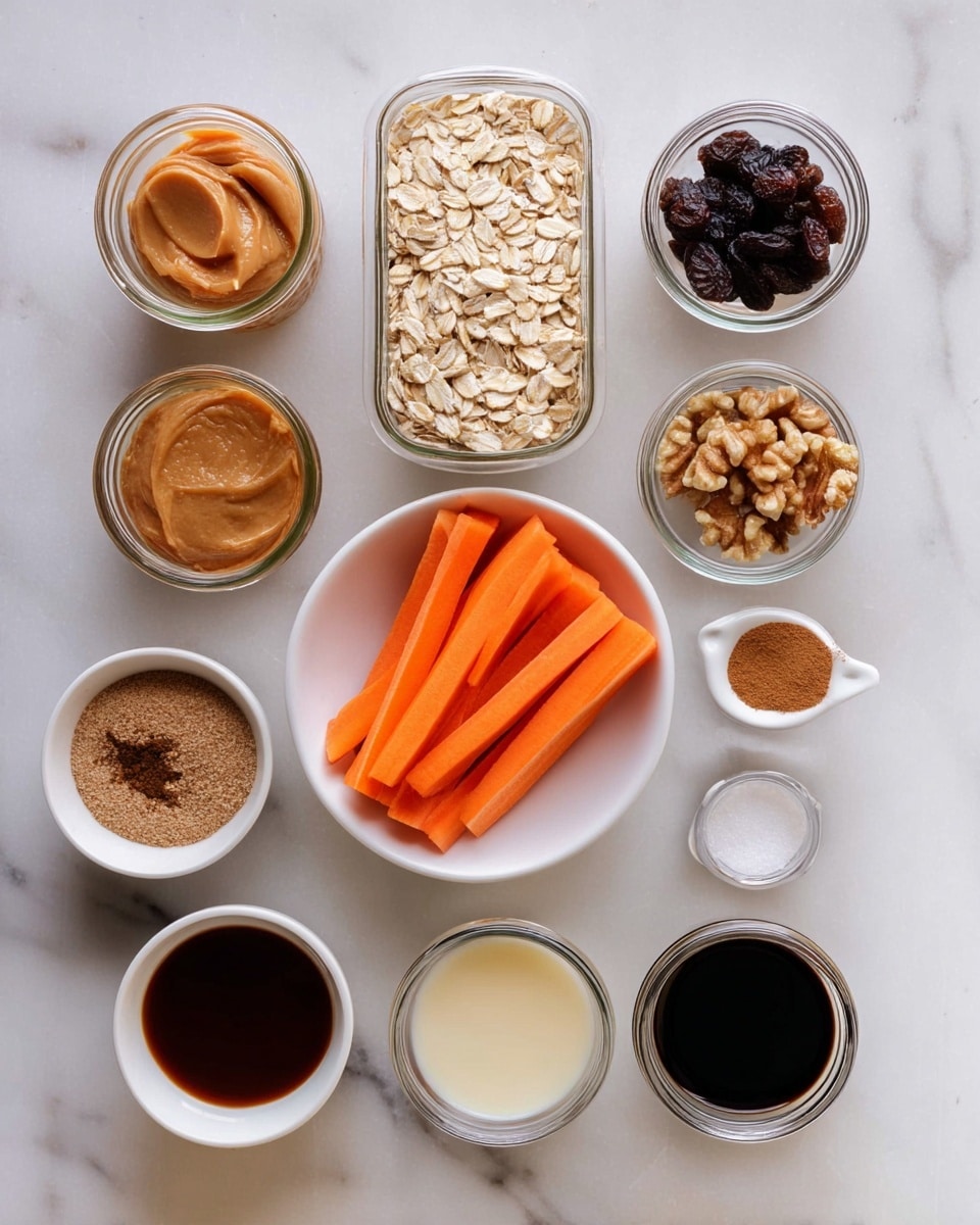 The image shows a close-up of several round energy bites on a white plate with a thin gold rim, placed on a white marbled surface. Each bite is covered in a shiny, light tan glaze with visible oat flakes and small bits of orange carrot mixed throughout. The texture looks dense but slightly sticky, with a rough surface under the glaze due to oats and carrot pieces. The energy bites are stacked slightly on each other, with one in the center in sharp focus and the rest softly blurred in the background, highlighting their round shape and details. photo taken with an iphone --ar 4:5 --v 7