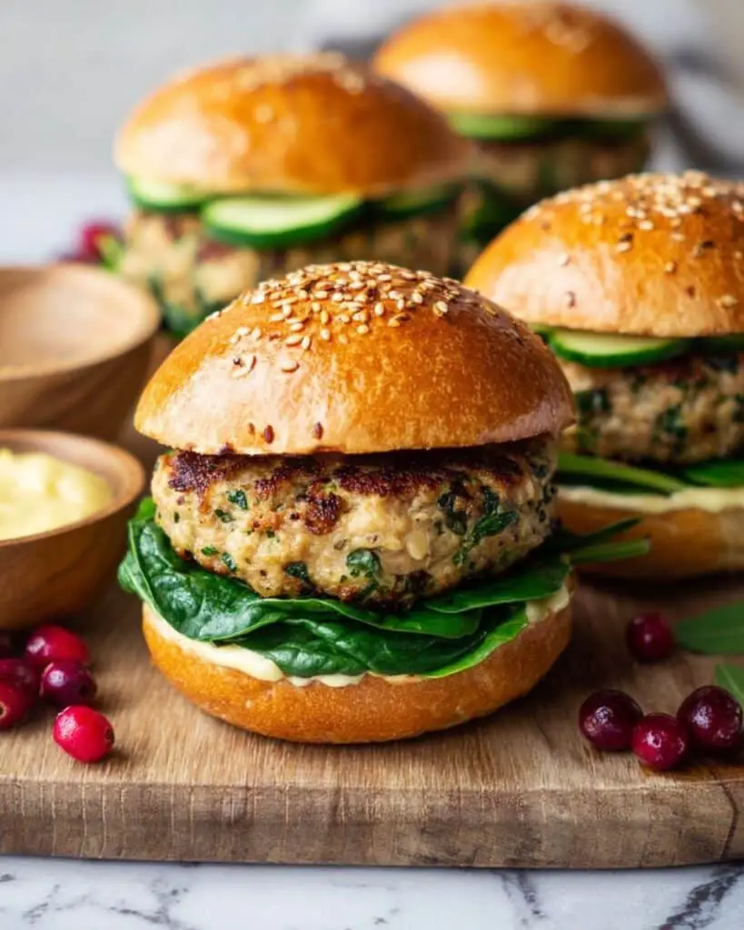 White Cheddar & Spinach Chicken Burgers Recipe