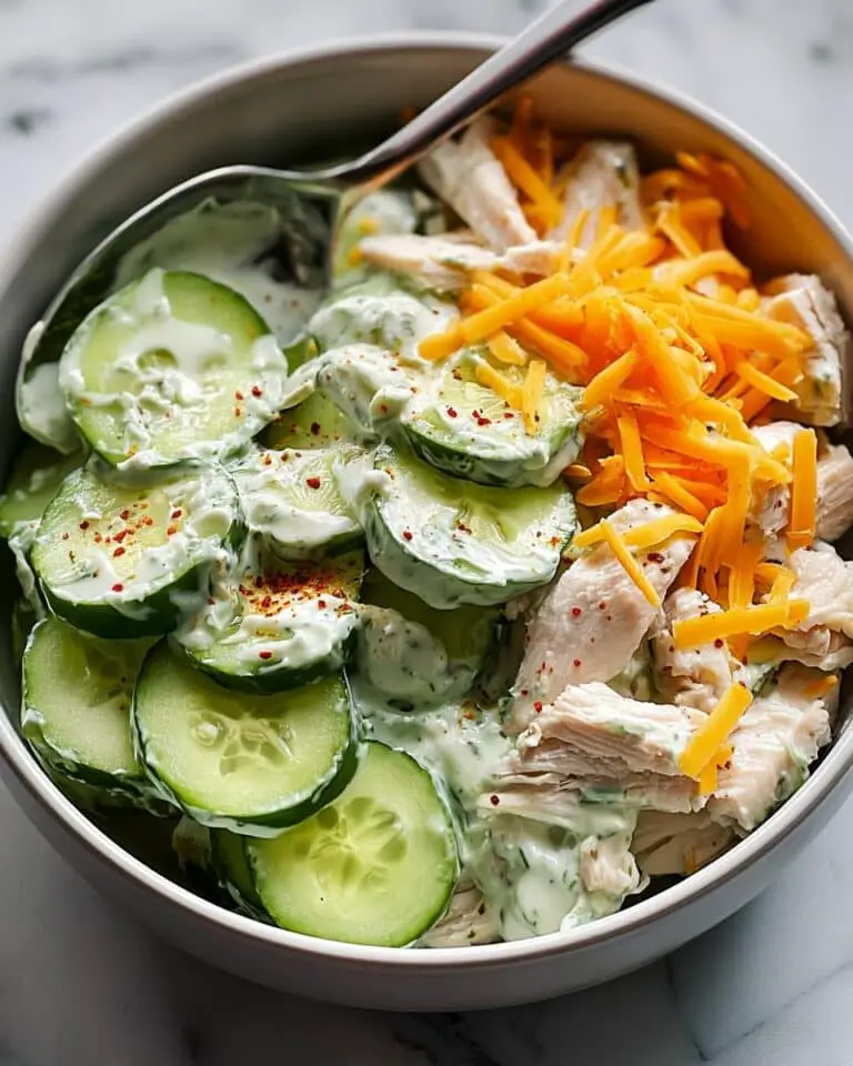 Cucumber Snack Bowl with Cheddar, Chicken, and Avocado Lime Ranch Dressing Recipe