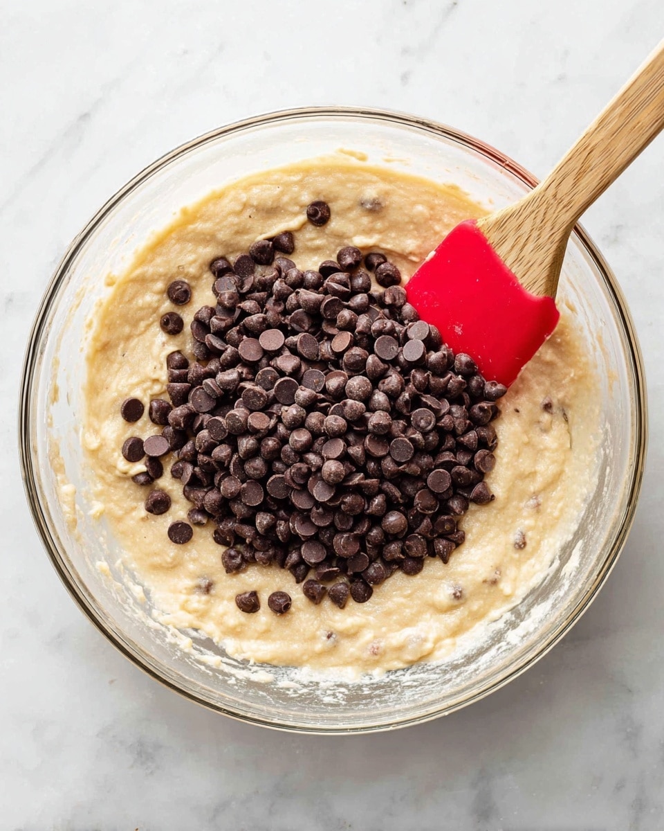 A close-up image of a woman's hand holding a small, round chocolate chip muffin with a bite taken out of it, showing a soft light beige inside with melted dark chocolate chips scattered inside and on top. In the background, there is a white square plate filled with more chocolate chip muffins, all golden-brown with dark chocolate chips. The setting has a white marbled surface, with blurred white jars and a beige cloth in the background, giving a clean and cozy look. photo taken with an iphone --ar 4:5 --v 7