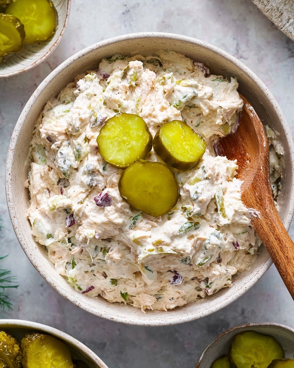 The image shows several white bowls and small dishes arranged neatly on a white marbled surface. The largest bowl in the center contains finely shredded light beige tuna. Around it are smaller bowls holding ingredients including finely chopped pale green celery, diced purple-red onions, diced light green pickles, creamy white mayonnaise, thick white sour cream, and green relish. There are also small dishes with salt, black pepper, yellow mustard powder, and a small white pitcher with golden olive oil. The ingredients are all raw or prepared and ready to mix. photo taken with an iphone --ar 4:5 --v 7