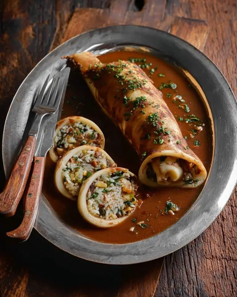 Stuffed Squid with Rice and Vegetables in Tomato Sauce Recipe