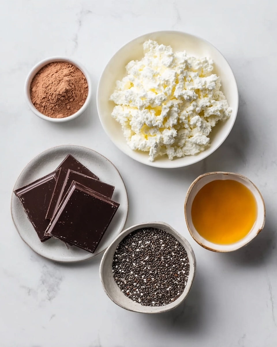 There are four clear glass jars filled with a three-layer chocolate mousse shown on a white marbled surface. Each jar holds a bottom layer of dense, smooth, light brown mousse, a middle airy and bubbly mousse layer of a slightly darker brown, and a top layer of fluffy mousse with a darker brown color. The top is decorated with a scattering of dark chocolate chips. Above the jar in the front, a silver spoon holds a scoop of the fluffy mousse. Some chocolate chips are scattered on the surface near the jars. photo taken with an iphone --ar 4:5 --v 7