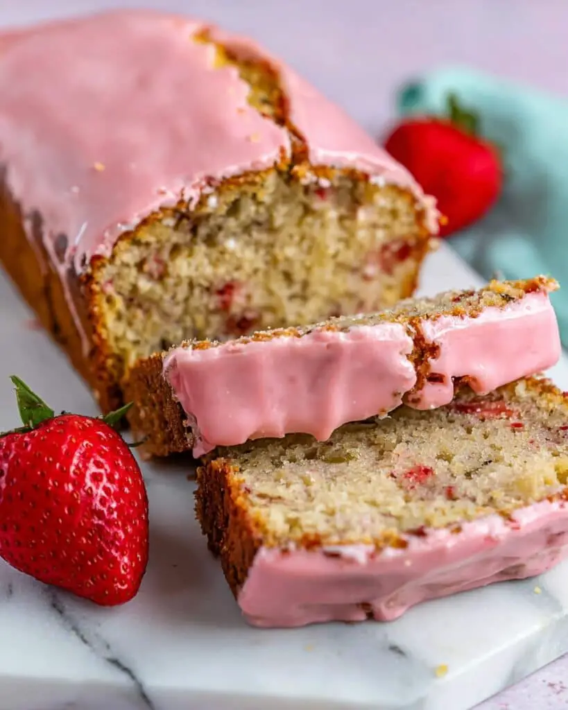 Strawberry Banana Bread with Strawberry Glaze Recipe