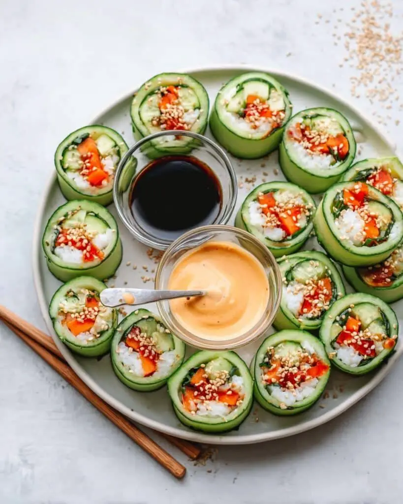 Cucumber Sushi with Smoked Salmon, Avocado, and Spicy Mayo Recipe