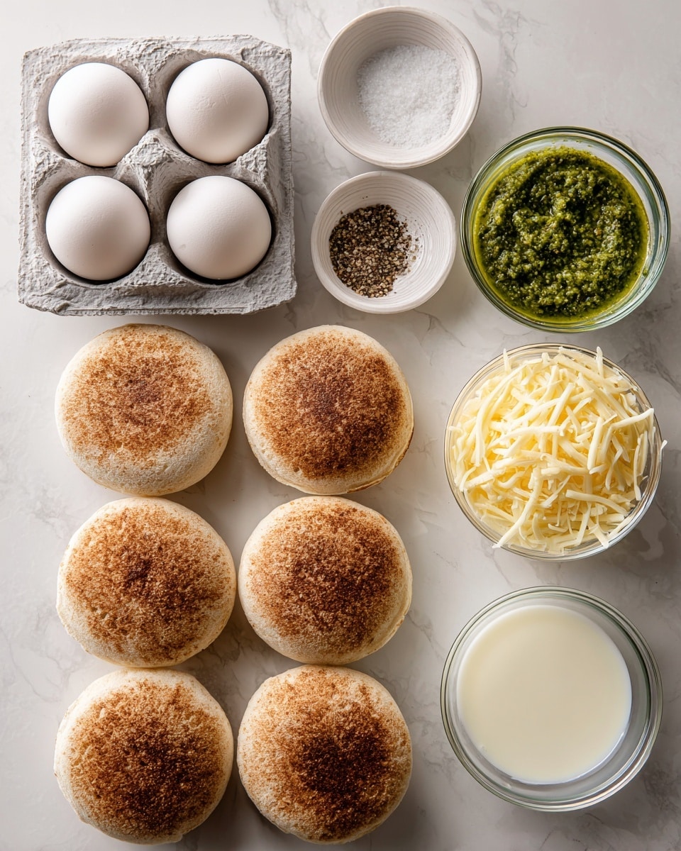 The image shows a close-up of a small round piece of toasted bread as the base layer, with a golden-yellow creamy spread on top, followed by a thick layer of chunky green pesto being scooped onto it with a spoon held by a woman's hand, against a white marbled background. Photo taken with an iphone --ar 4:5 --v 7