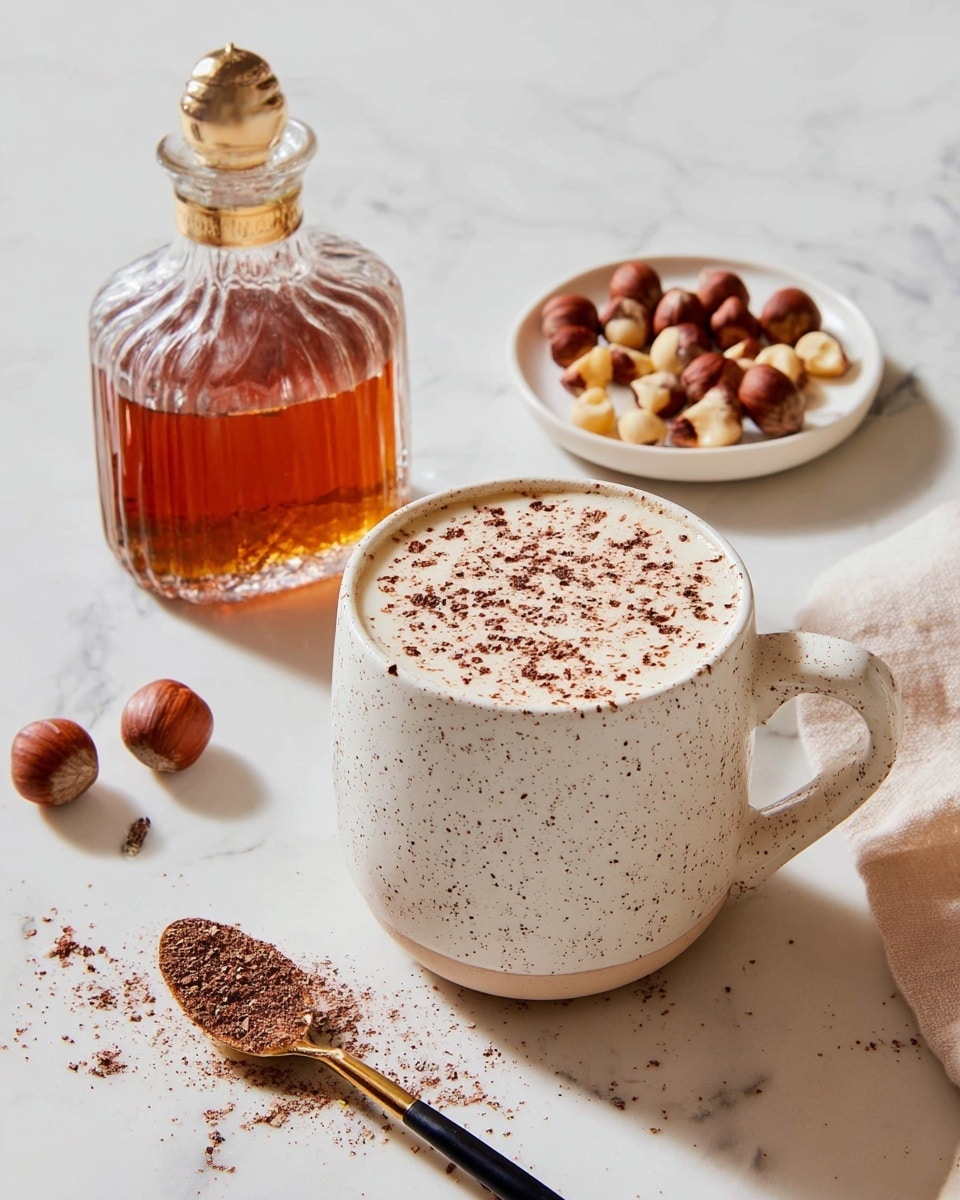 A clear glass filled with a layered iced drink is placed on a white marbled surface. The bottom layer is creamy white, topped with a mix of light brown and darker coffee-colored swirls blending smoothly. The glass is full of clear ice cubes, with a few floating near the top. An orange reusable straw is positioned inside the glass, leaning slightly to the right. In the background, there are blurred glass bottles with amber-colored liquid, and a white bowl with small dried beans visible on the right side. A few scattered dried beans rest near the glass. Photo taken with an iphone --ar 4:5 --v 7