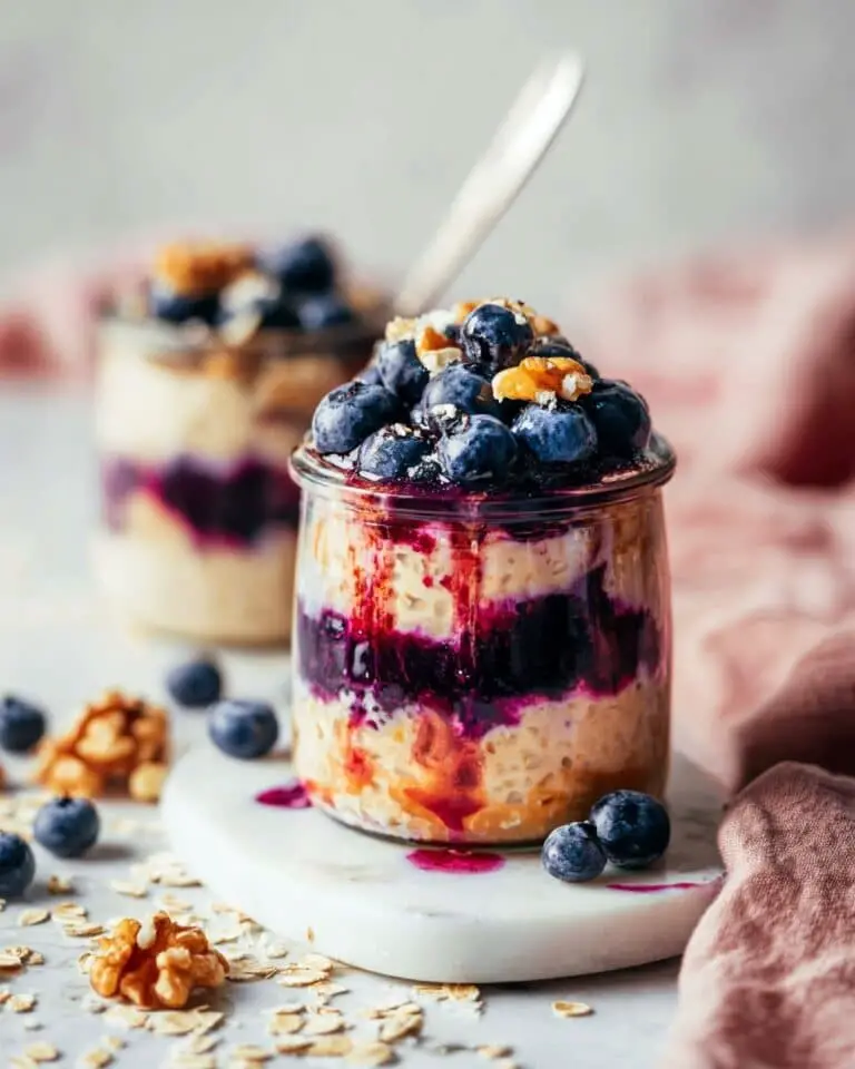 Protein Overnight Oats with Blueberries, Nuts, and Plant-Based Protein Recipe
