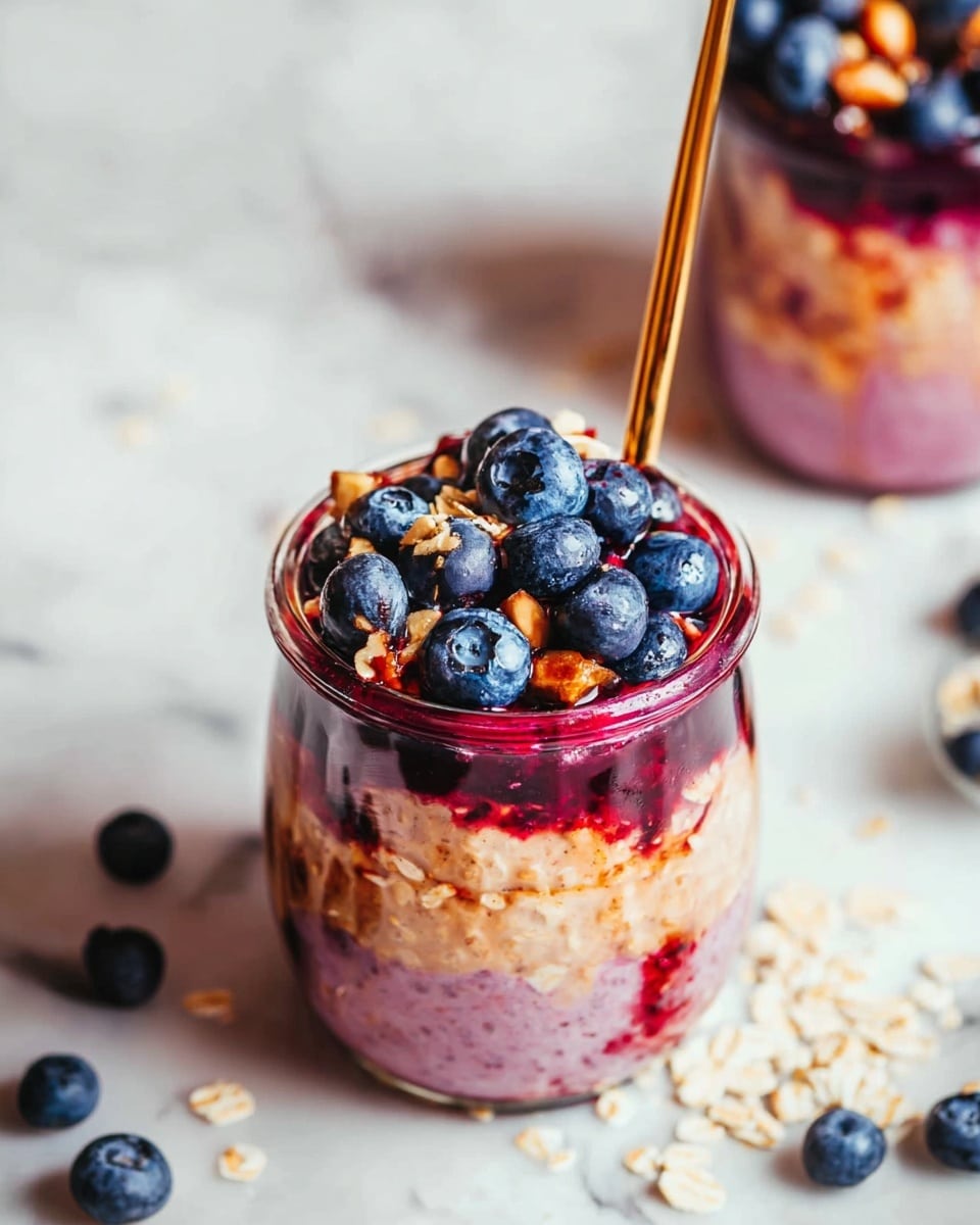 A flat lay of several white bowls and containers arranged on a white marbled surface. One large white bowl at top right is full of light beige rolled oats with a coarse texture. Below it, a medium white bowl holds frosted dark red and purple frozen berries. To the right is a medium white bowl filled with chunky brown walnuts. Above, a small white bowl with creamy brown peanut butter. Next to it, a small white bowl with black chia seeds and a small wooden spoon resting inside. Nearby, a tiny white pitcher contains dark brown vanilla extract. At bottom left, a white bowl holds pale green hemp seeds, with two wooden spoons beside it—one with reddish-brown powder and the other with light beige powder. To the right lies a sealed glass bottle filled with white milk on the marbled surface. A folded dark pink cloth is partially visible near the bottle. Photo taken with an iphone --ar 4:5 --v 7