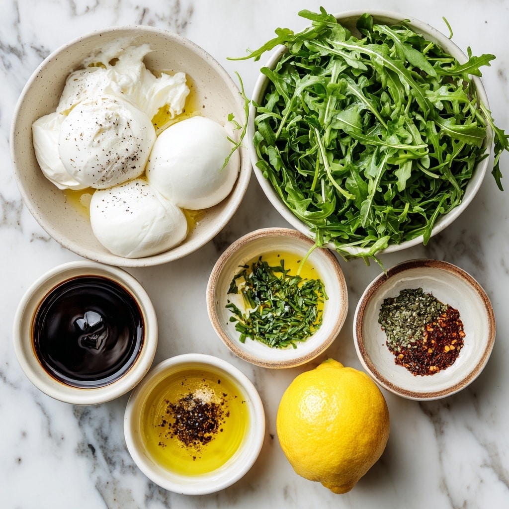 A close-up of a single round white poached egg placed on a bed of fresh green arugula leaves. The egg has a smooth, soft texture with the center slightly broken, showing bright yellow yolk seeping out. The top of the egg is sprinkled with coarse black pepper, adding contrast to the white surface. The green arugula leaves beneath provide a fresh and slightly textured background. The whole dish sits on a white marbled surface photo taken with an iphone --ar 4:5 --v 7