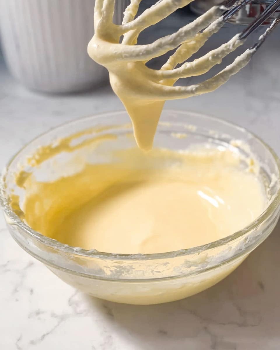The image shows a square baking pan lined with white parchment paper, filled with a dessert that has two layers. The bottom layer is dark black, crumbly, and looks like crushed cookies or chocolate crumbs. The top layer is light cream in color and smooth with an uneven pattern, swirled or drizzled over the black layer. The pan is placed on a white marbled surface. Photo taken with an iphone --ar 4:5 --v 7