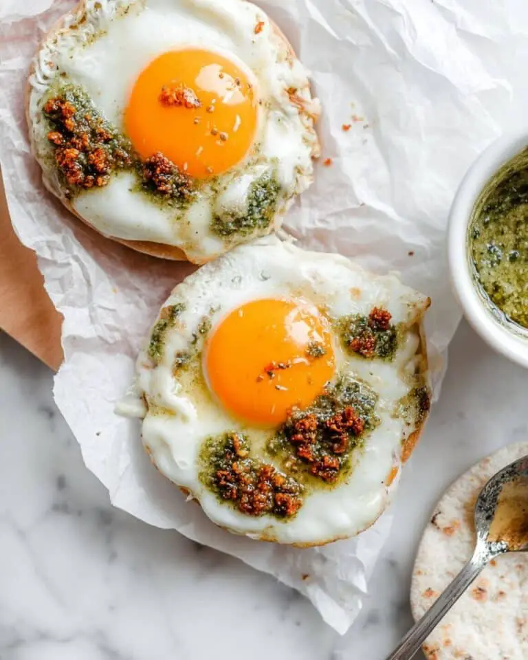 Pesto Egg Sandwich with Provolone and Chili Onion Crunch Recipe