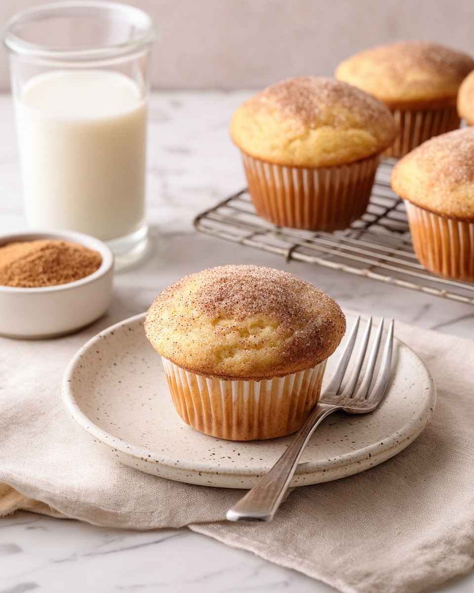 There are six golden brown muffins with a light dusting of sugar and cinnamon on top, arranged unevenly on a white marbled surface with a textured cloth underneath. The muffins have softly rounded tops with small cracks and a slightly rough texture. A wooden spoon is partially visible in the bottom left corner, adding a rustic feel to the scene. The overall setting is bright and natural, highlighting the warm tones of the muffins. photo taken with an iphone --ar 4:5 --v 7