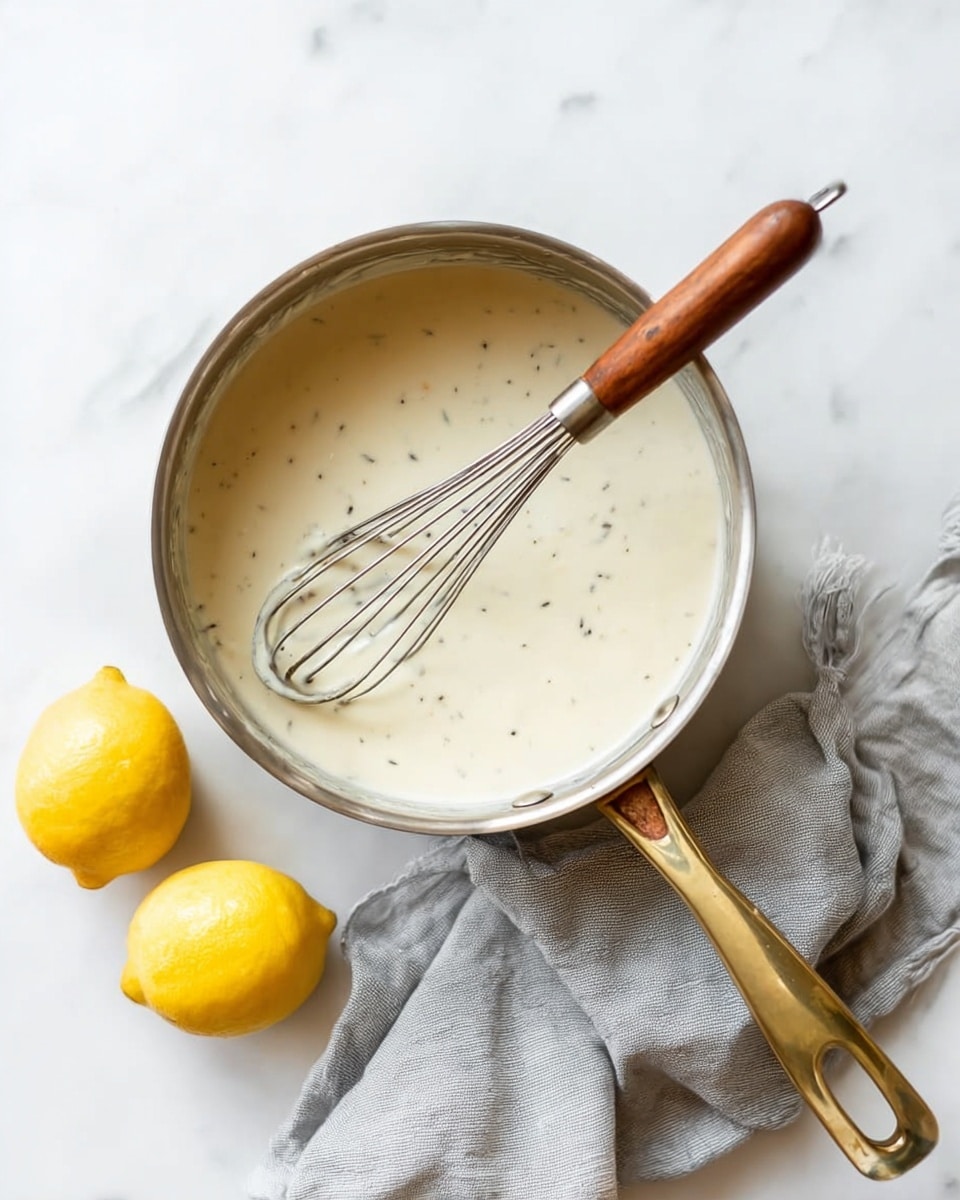 The image shows a white marbled surface with a few ingredients neatly arranged. In the center, there is a white plate filled with a fine, crumbly white cheese layer. To the left, two bright yellow lemons lie side by side with smooth, shiny textures. Behind the lemons, there is a clear glass measuring cup filled with creamy white milk, with red measurement markings on the outside. To the right of the plate, there is a clear glass bottle with a gold pump filled with a light golden oil, and beside it, a small glass jar tightly sealed with a yellow lid containing green peppercorns. Photo taken with an iphone --ar 4:5 --v 7