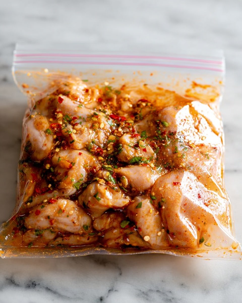 A clear glass bowl sits on a white marbled surface filled with a layered chili oil. The bottom layer is deep red oil mixed with finely ground chili flakes creating a thick, textured base. Sitting on this, there are clumps of slightly coarse ground spices with a dark brown and red color, dotted with small bright green herb leaves. A shiny silver spoon rests in the bowl, scooping some of the oil and spice mix, showing the chunky texture against the smooth oil. photo taken with an iphone --ar 4:5 --v 7