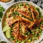 Dumpling Salad with Edamame, Broccoli Slaw, and Sweet Chili Dressing Recipe
