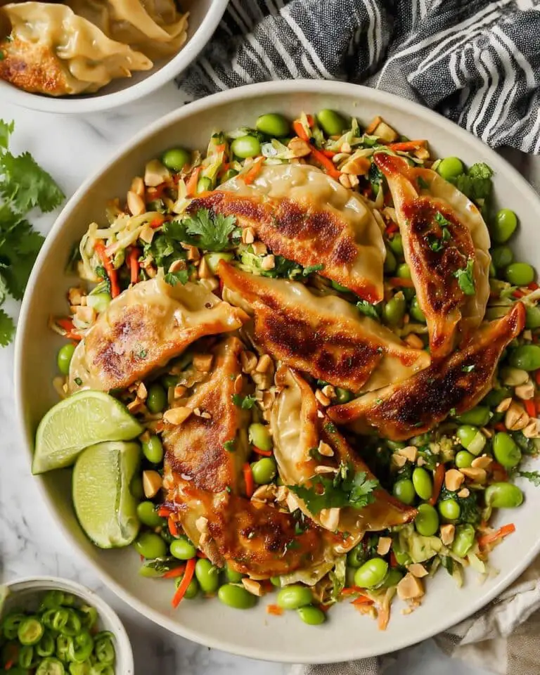 Dumpling Salad with Edamame, Broccoli Slaw, and Sweet Chili Dressing Recipe