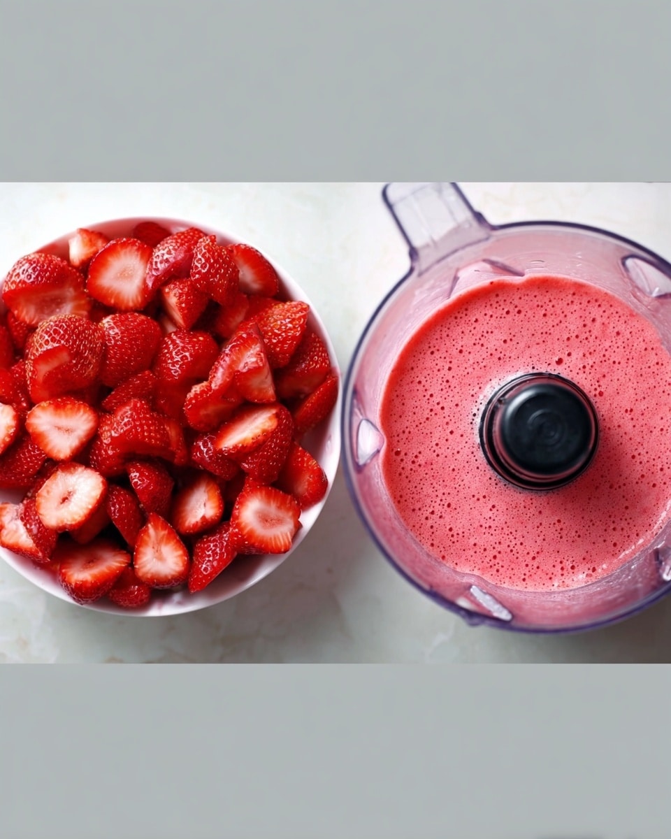 The image shows one smooth, bright red scoop of sorbet on a silver spoon, held above a larger container filled with the same vibrant red sorbet. The sorbet has a slightly grainy texture and looks cold and refreshing, with a small bite taken from one side of the scoop, revealing its soft inside. The background is a white marbled surface. photo taken with an iphone --ar 4:5 --v 7
