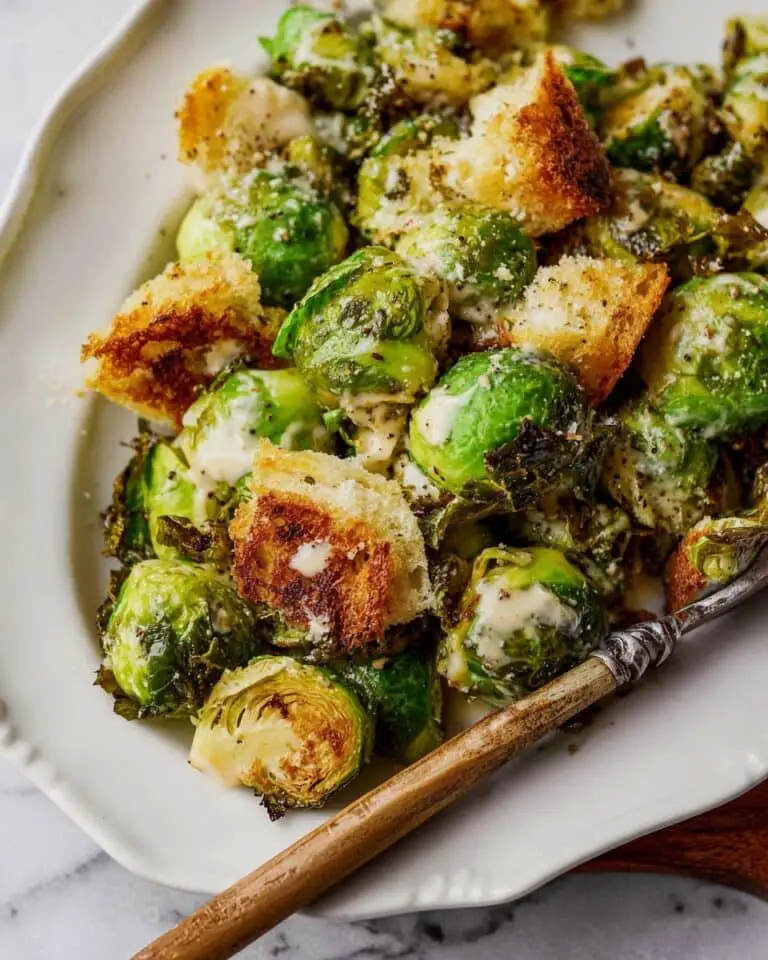 Roasted Brussels Sprouts Caesar Salad with Tahini Dressing and Crunchy Breadcrumbs Recipe