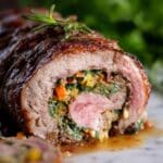 Stuffed Flank Steak with Spinach, Roasted Peppers, and Blue Cheese Recipe