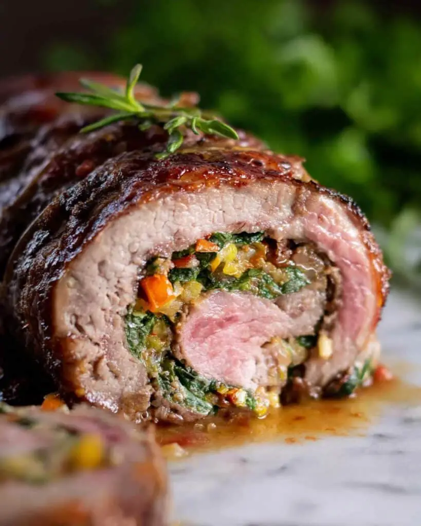 Stuffed Flank Steak with Spinach, Roasted Peppers, and Blue Cheese Recipe