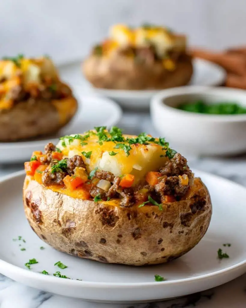 Loaded Stuffed Baked Potatoes with Ground Beef and Cheddar Recipe