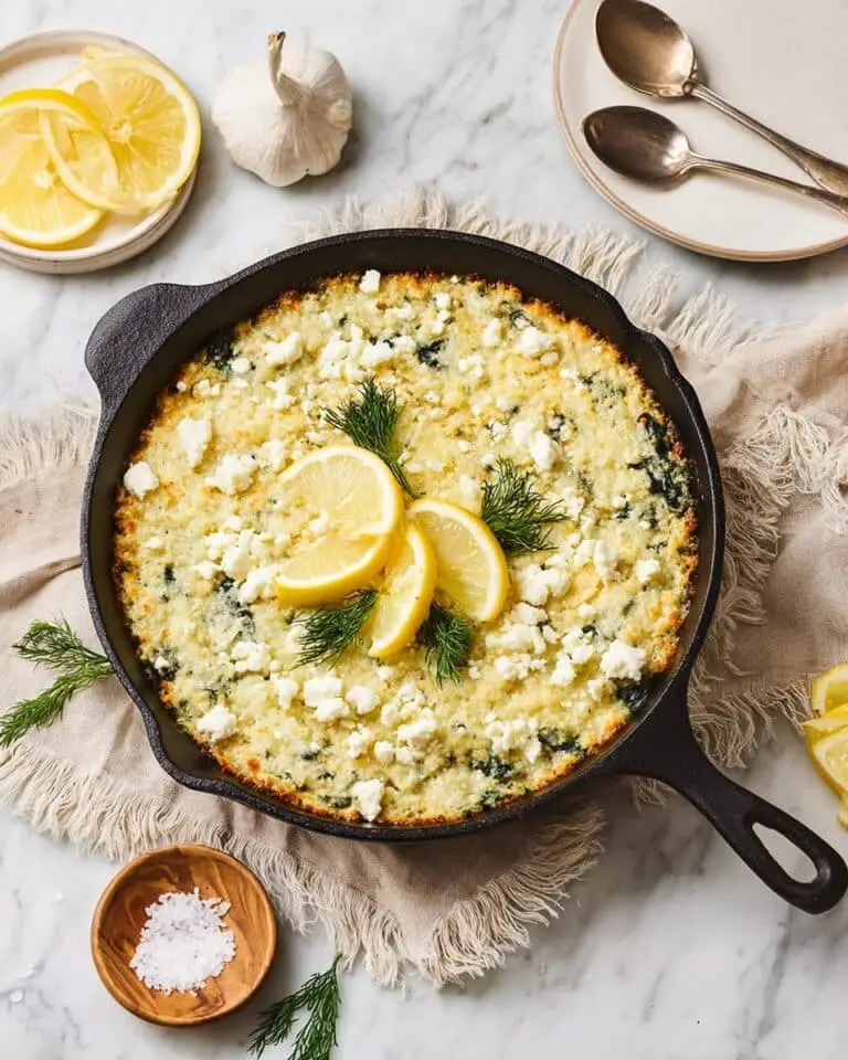 Lemony Spinach Feta Rice Casserole with Chickpeas Recipe