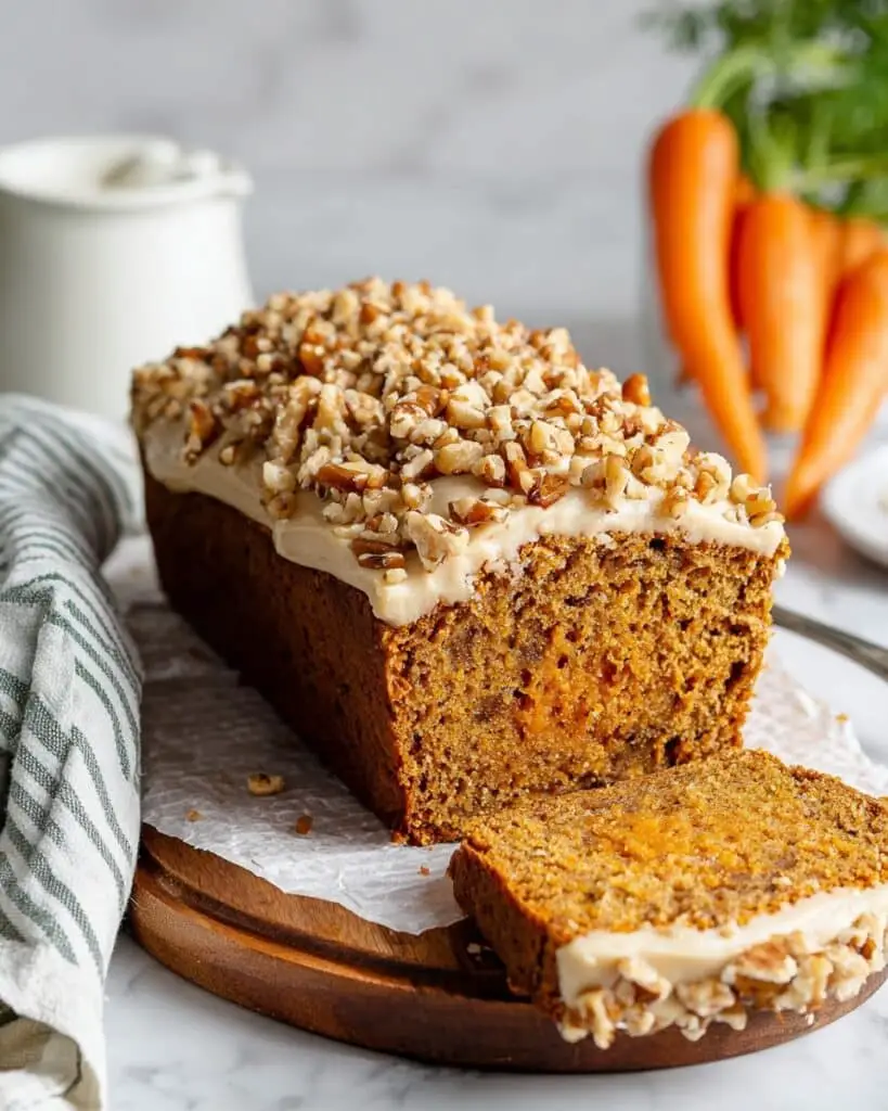 Vegan Carrot Cake Loaf with Candied Walnuts and Brown Butter Glaze Recipe