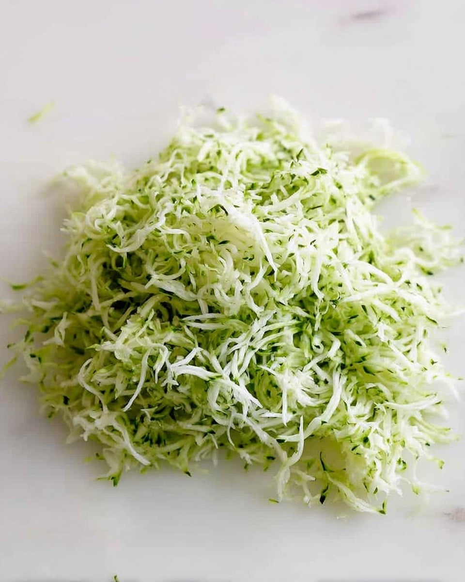 The image shows a close-up of a pile of shredded green and white vegetable strands with a fresh and slightly moist texture, placed directly on a white marbled surface. The shreds are thin and curly, with the green parts scattered evenly through the white, creating a mix of colors and textures that look light and fresh. The strands are loosely arranged with some small bits spread around, giving an informal, natural look. photo taken with an iphone --ar 4:5 --v 7