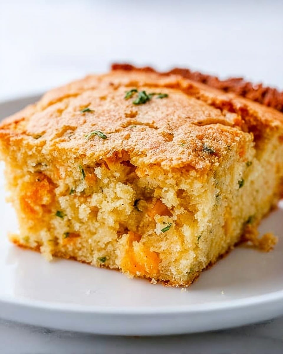 The image shows a rectangular glass baking dish with a freshly baked batch of golden brown blondies, cut into nine squares with one square missing from the bottom left corner. The top layer is slightly crispy with a soft texture underneath and scattered with small, light brown peanut butter chips. A metal spatula is inserted under the missing blondie piece, resting inside the baking dish. The whole dish sits on a white marbled surface with a white cloth partially visible underneath photo taken with an iphone --ar 4:5 --v 7