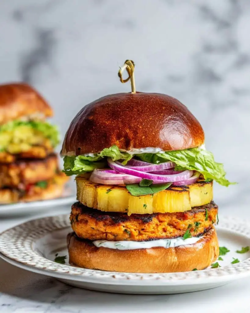 Salmon Burgers with Pineapple and Sriracha-Yogurt Sauce Recipe