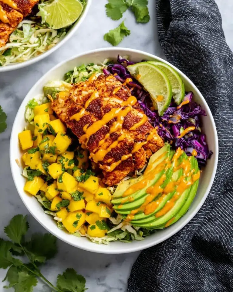 Fish Taco Bowls with Mango Salsa, Cilantro Dressing, and Chipotle Aioli Recipe