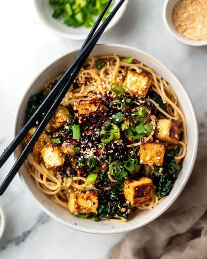 Vegan Ramen Noodles with Mushrooms, Tofu, and Kale Recipe