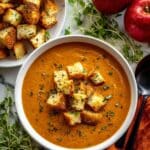 Creamy Roasted Apple Pumpkin Soup with Parmesan and Crispy Croutons Recipe