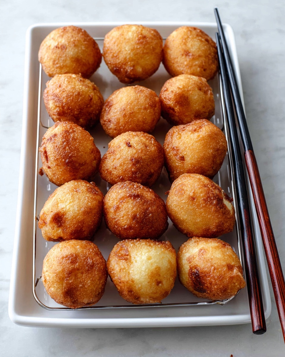 A close-up of a shiny silver fork holding a piece of a small, soft, and fluffy round fried dough ball with a light golden crust on the outside and a white airy inside. In the background, there are multiple whole dough balls in three different colors: light golden, brown, and dark brown, arranged in rows on a white marbled surface with a wire rack. The dough balls have a rough, textured outside surface, showing a freshly made look. photo taken with an iphone --ar 4:5 --v 7