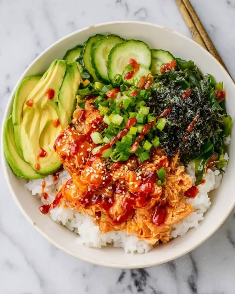 Canned Tuna Sushi Bowl with Spicy Cucumber Salad Recipe