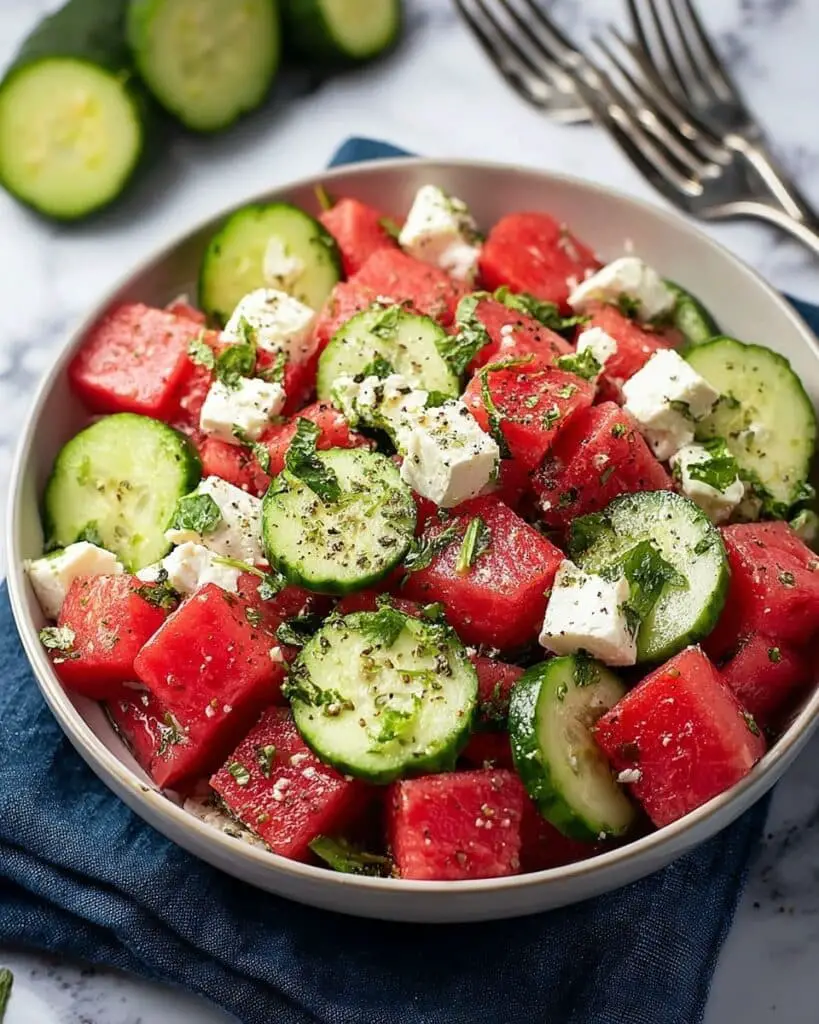 Watermelon Cucumber Salad with Feta and Fresh Herbs Recipe