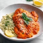 One Pan Mediterranean Chicken with Roasted Red Pepper Sauce Recipe